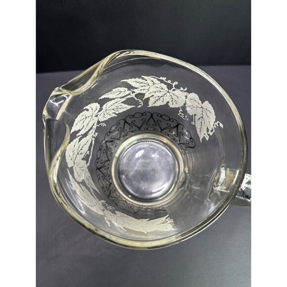 Vtg Bartlett Collin's Style Glass Pitcher Etched Grapevine Design 8.25" Tall - Picture 6 of 9